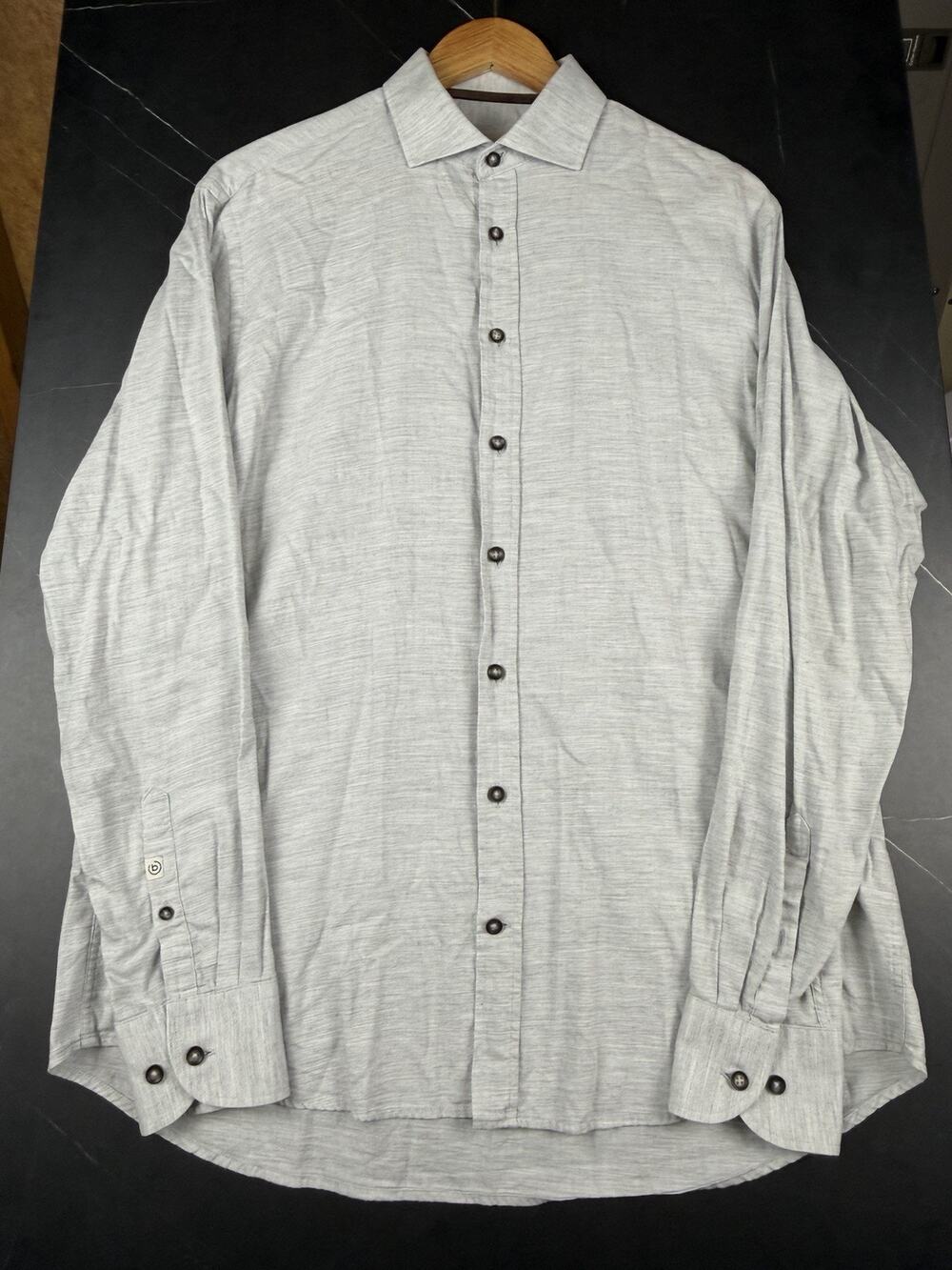 Bugatti Shirt Men’s L 41/42 Gray Cotton Melange Long Sleeve Button Up Casual